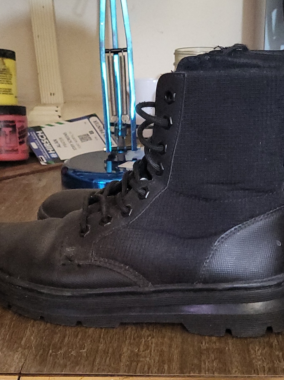 Men's Black Lace-Up Canvas Boots - Picture 3 of 5